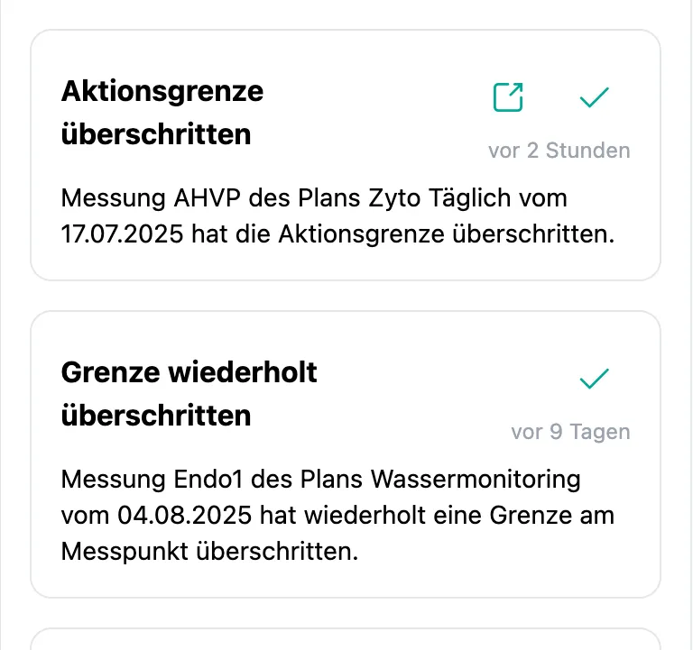SteriTrend Benachrichtigung bei einer Abweichung