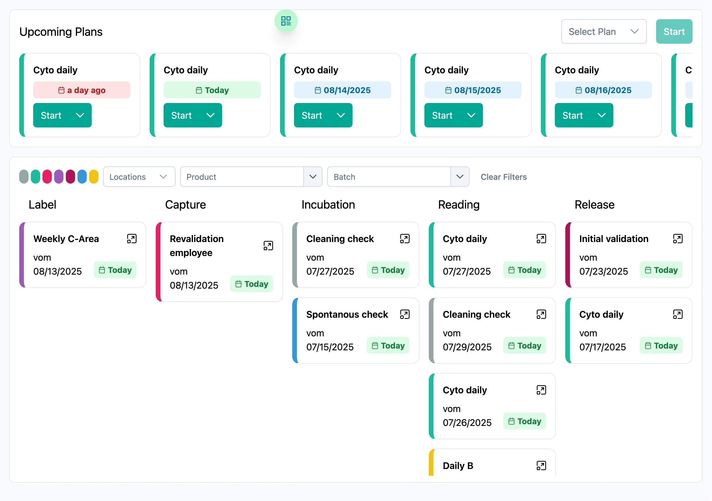 SteriTrend mibi board showing daily and weekly upcoming tasks